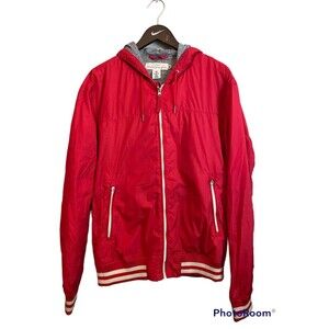 H&M LOGG Lined Hooded Windbreaker Red and White Vintage Retro Inspired